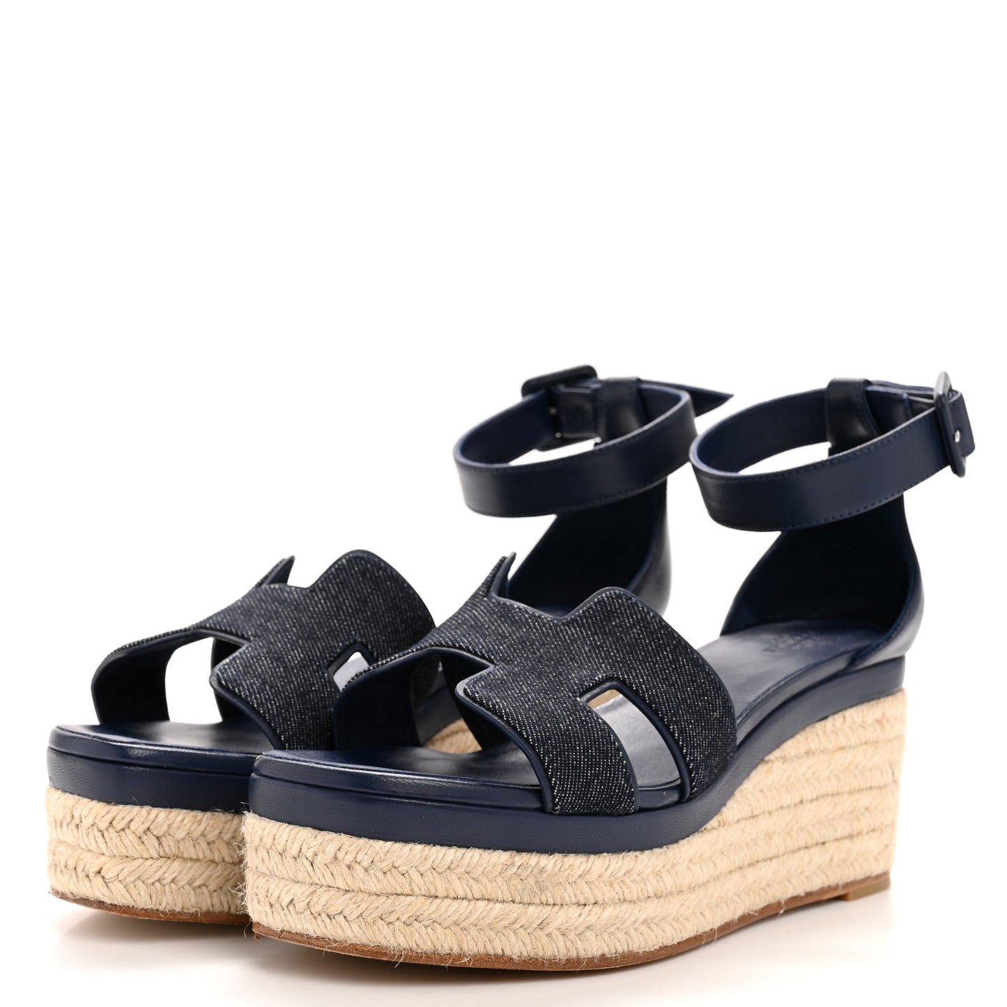 H Denim Goatskin Elda Espadrille Wedge Sandals 39 Bleu Brut Bleu Obscur