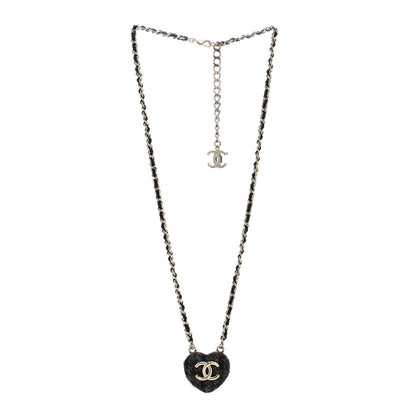 Chanel Lambskin Tweed CC Locket Pendant Necklace Grey Blue Black Gold 2 of 4