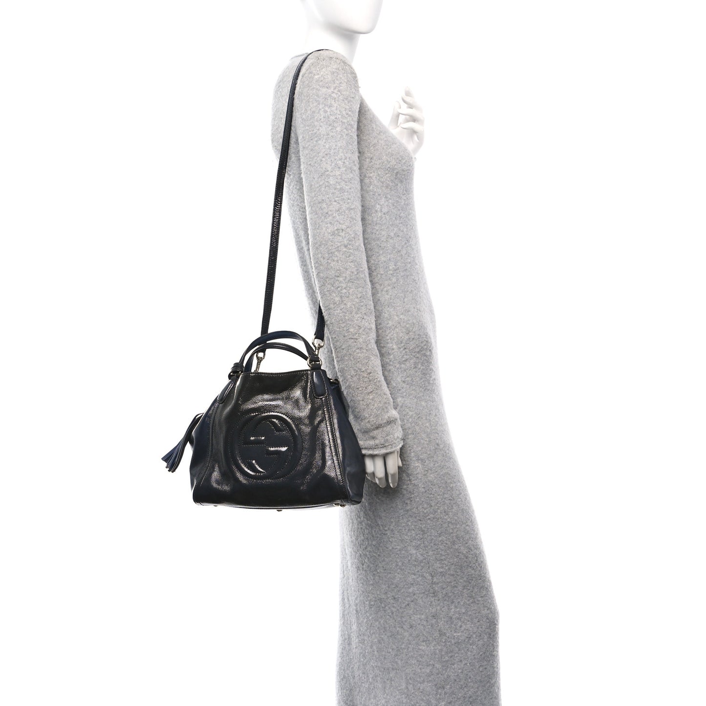 Patent Small Soho Shoulder Bag Uniform Blue