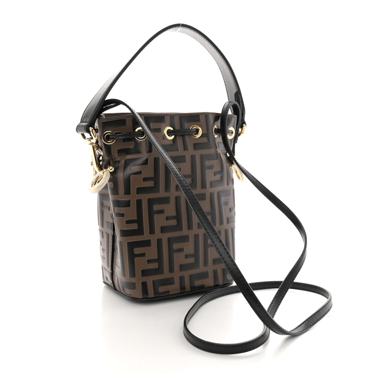 Vitello Liberty F is Fendi Bi-Color FF 1974 Embossed Mini Mon Tresor Bucket Bag Maya Black