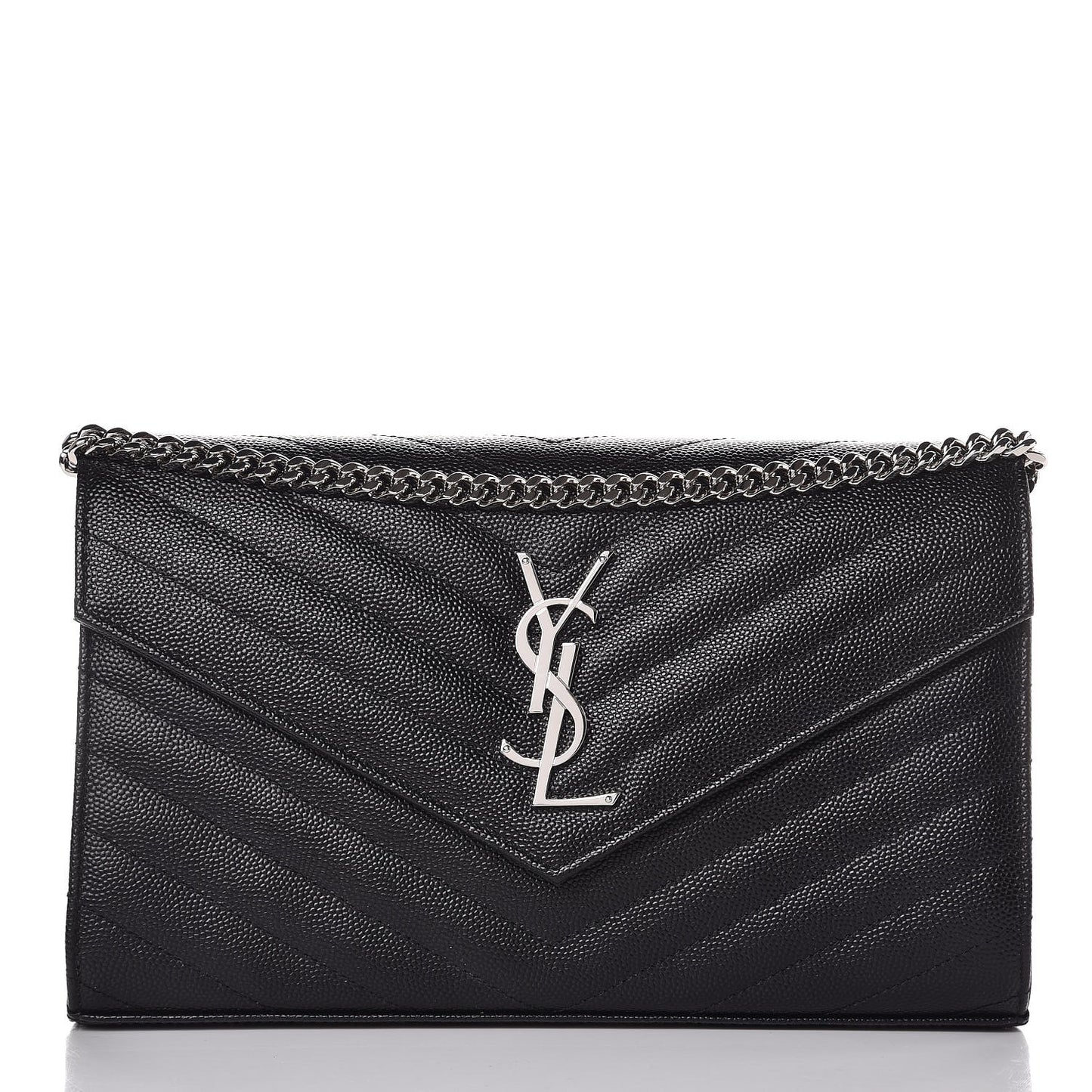 Grain De Poudre Matelasse Chevron Monogram Chain Wallet Black