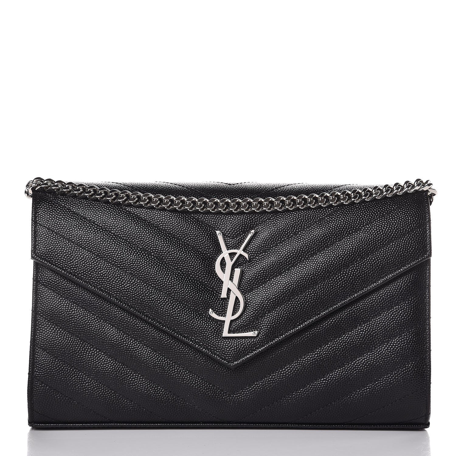 Saint Laurent Grain De Poudre Matelasse Chevron Monogram Chain Wallet Black 1 of 6