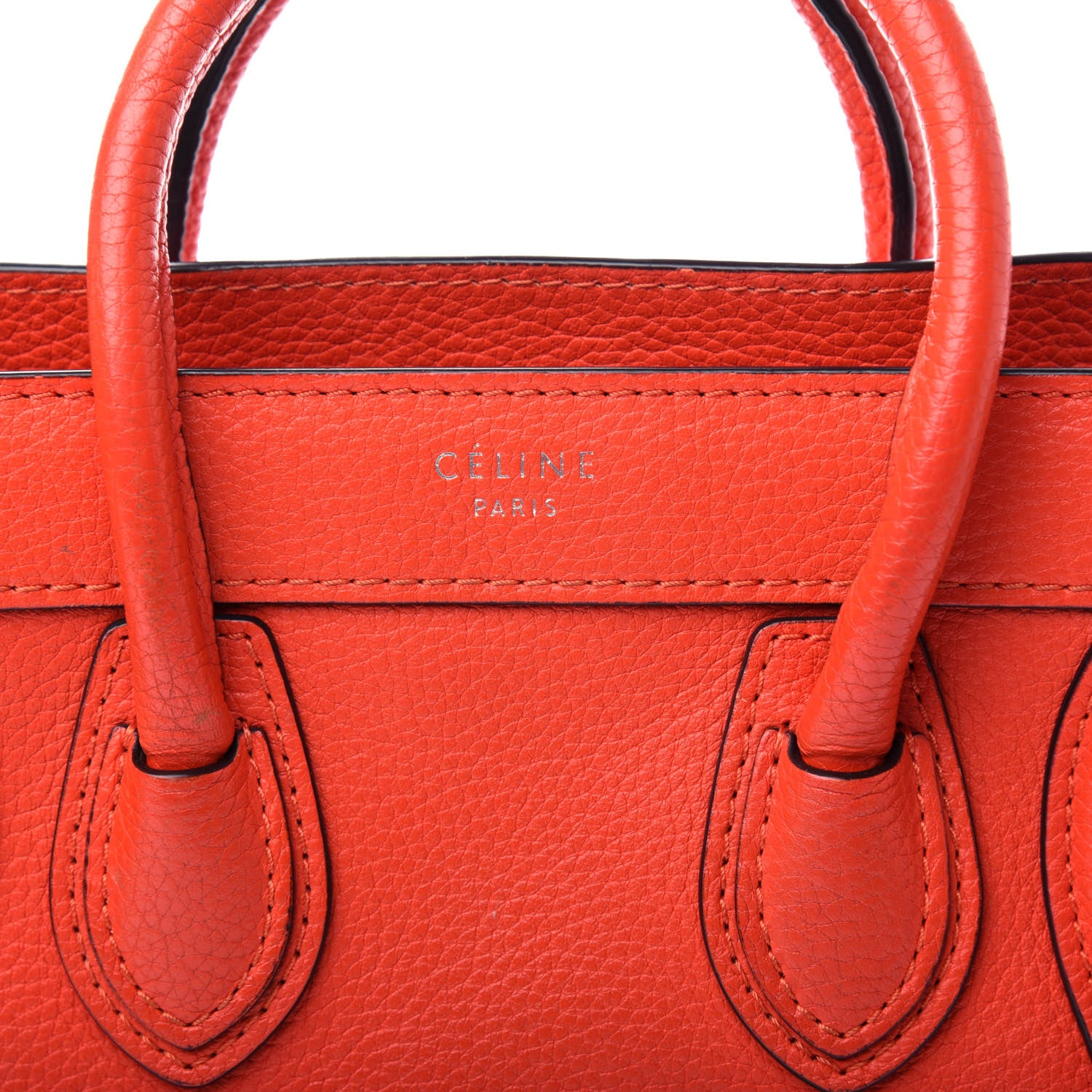 Celine Drummed Calfskin Nano Luggage Vermillion 11 of 11