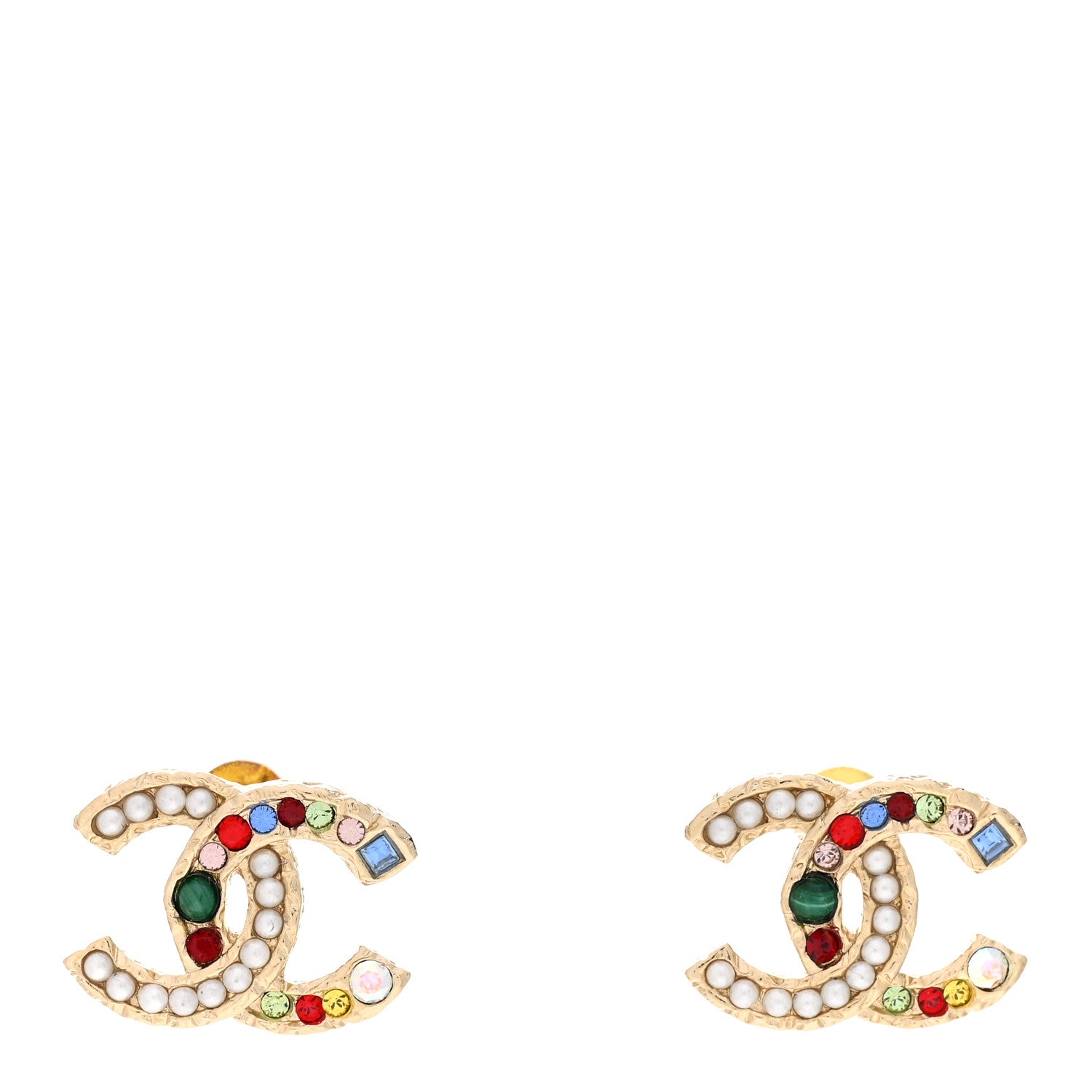 Chanel Pearl Crystal CC Earrings Gold Multicolor 1 of 6