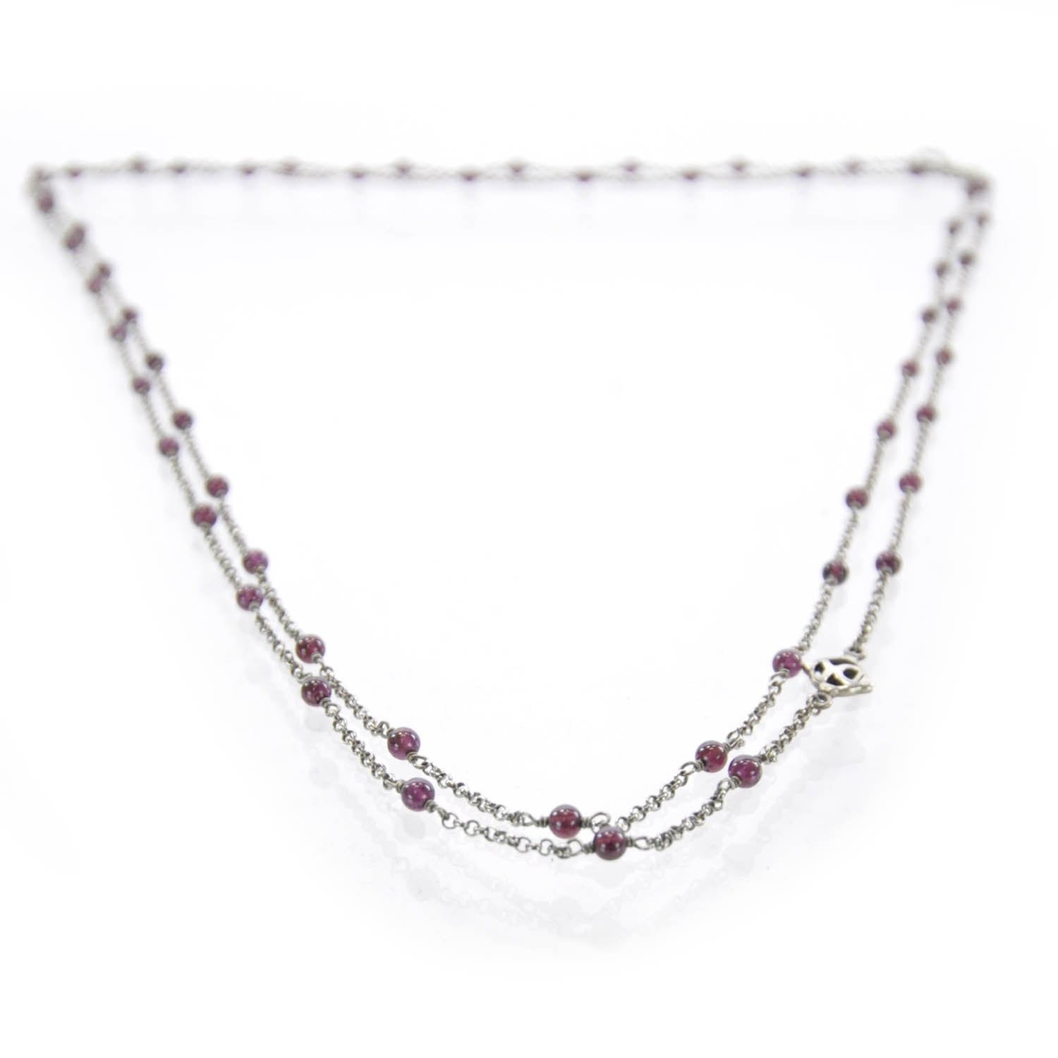 David Yurman Sterling Silver Garnet Bead Chain Necklace 1 of 4