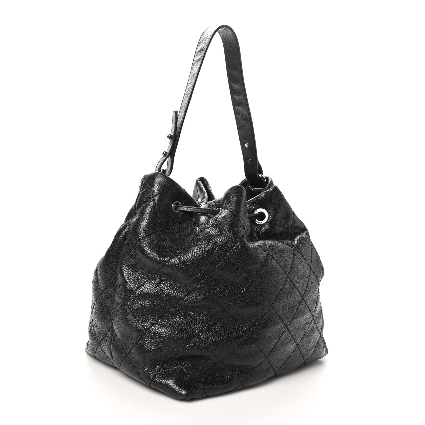 Glazed Calfskin On The Road Drawstring Tote Black