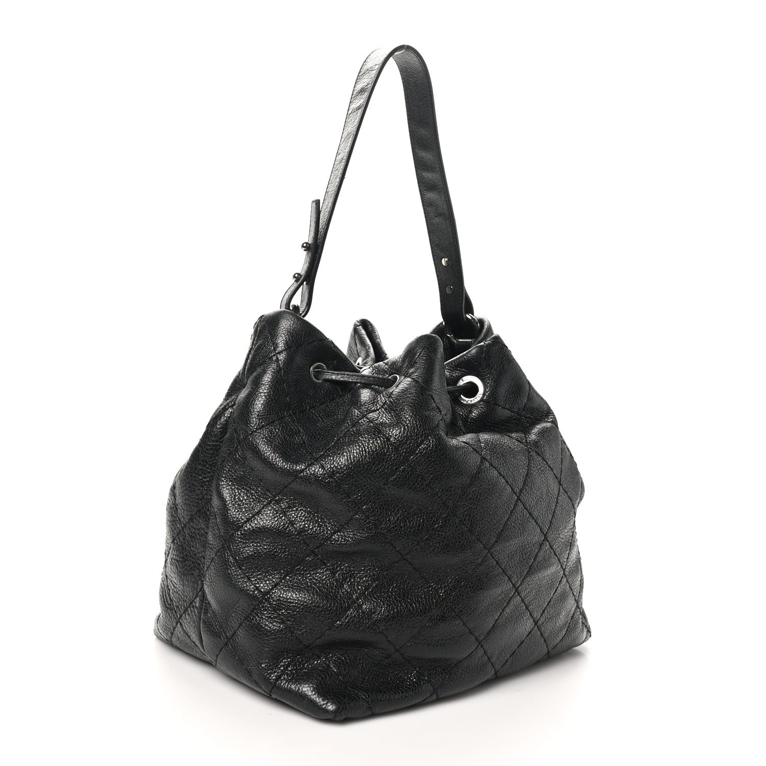 Chanel Glazed Calfskin On The Road Drawstring Tote Black 3 of 10