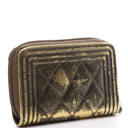 Chanel Cracked Metallic Calfskin Quilted Boy Zip Around Coin Purse Wallet Gold 2 of 8