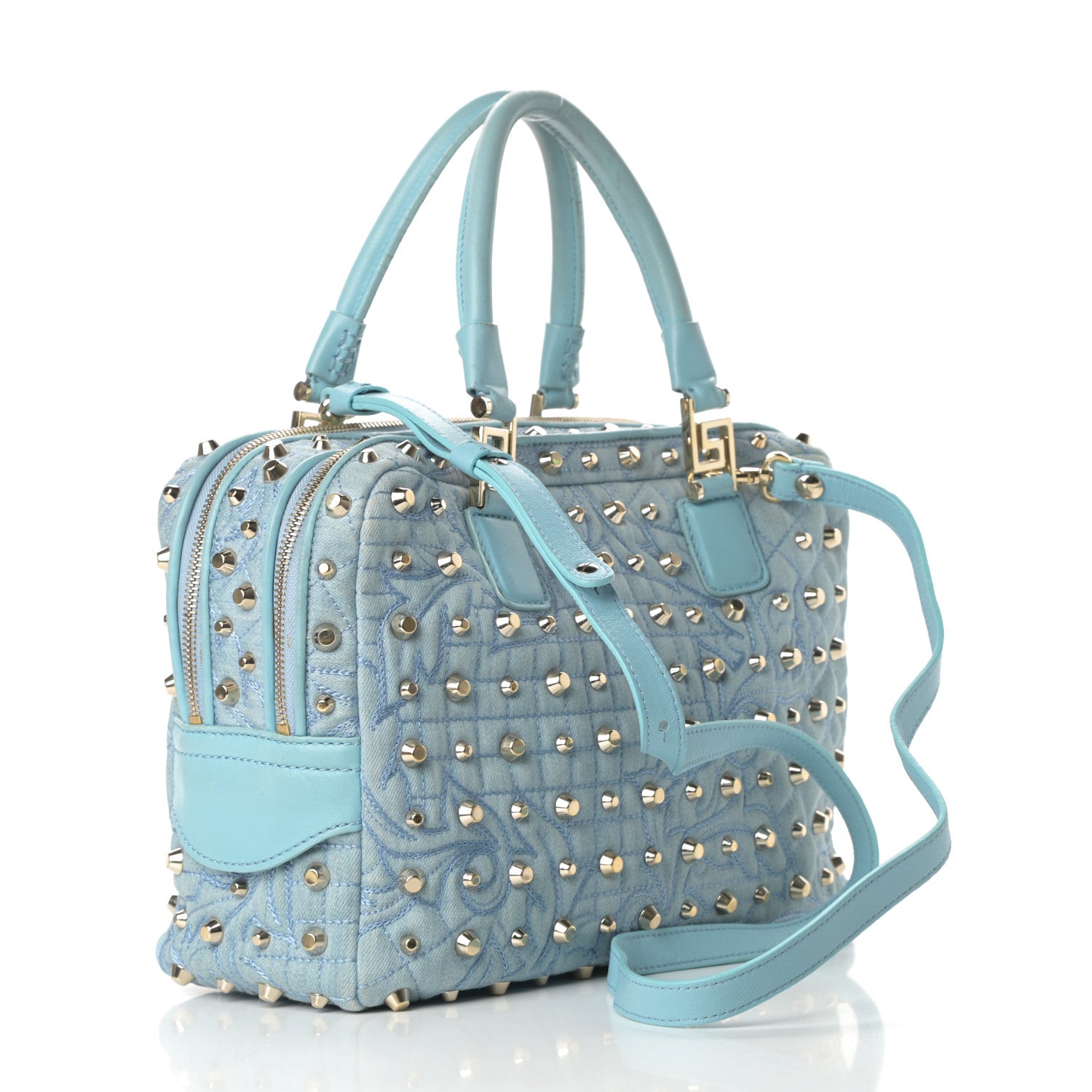 Versace Denim Barocco Quilted Studded Vanitas Demetra Blue 3 of 19