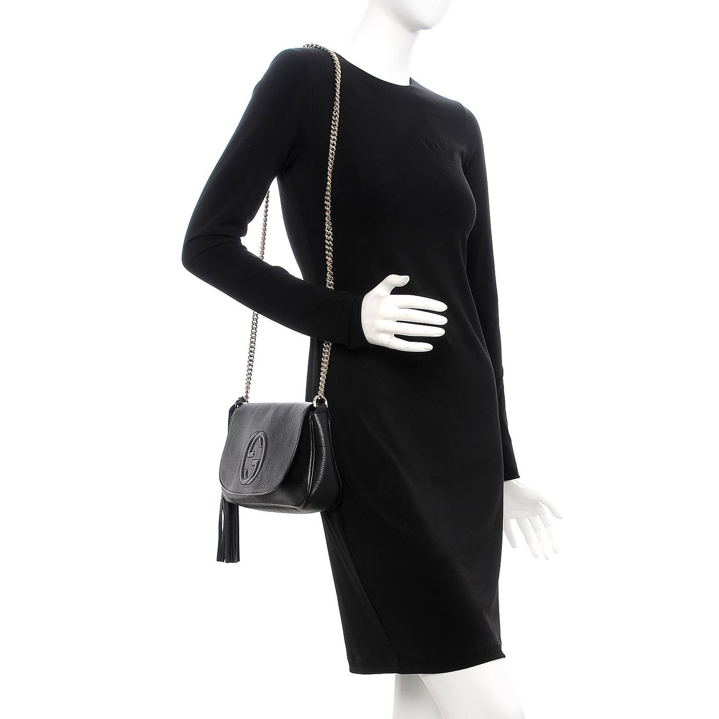 Pebbled Calfskin Medium Soho Flap Crossbody Black