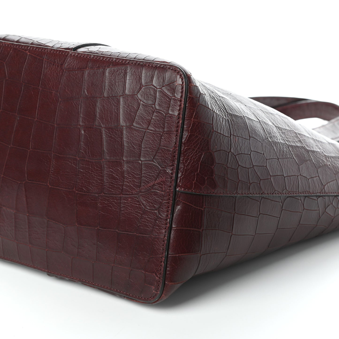 Deep Calfskin Crocodile Embossed Kite Bucket Bag Oxblood