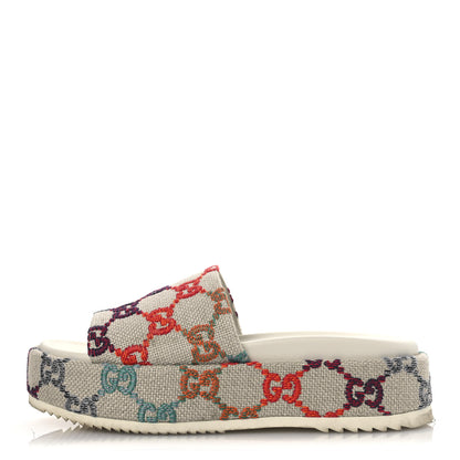 Gucci Linen Psychedelic Mini GG Monogram Angelina Platform 55mm Slide Sandals 40.5 Multicolor 1 of 12