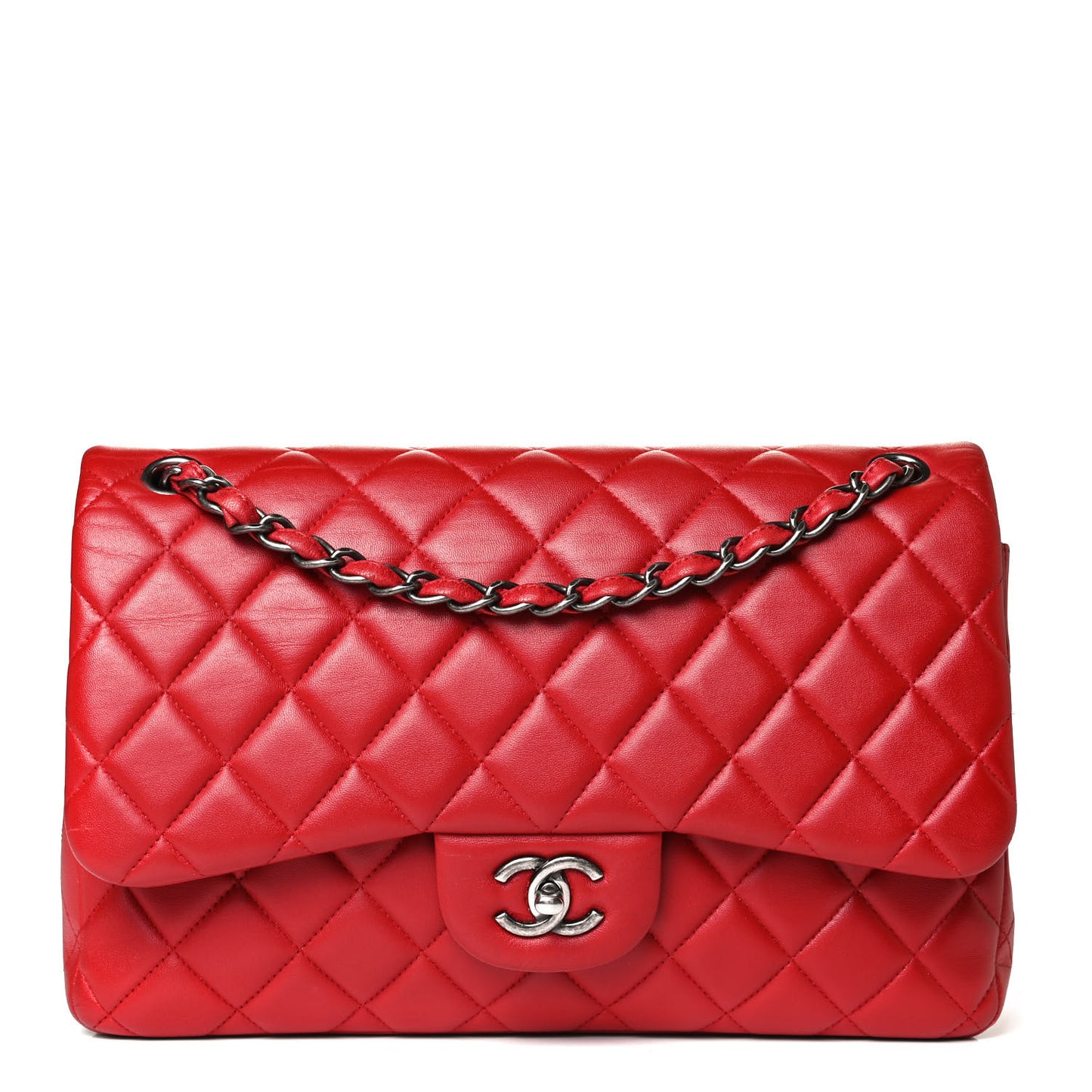Lambskin Quilted Jumbo Double Flap Red