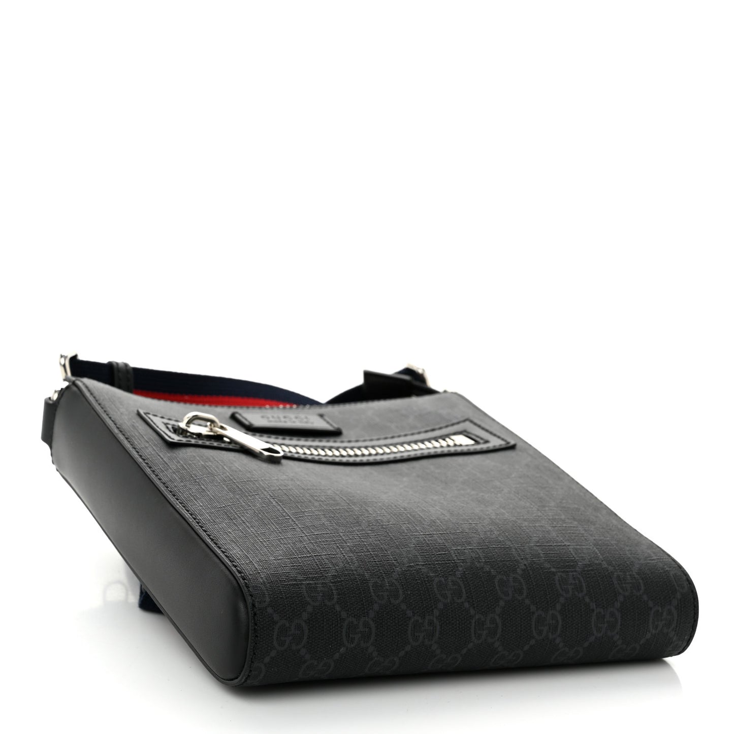 GG Supreme Monogram Web Small Flat Messenger Bag Black Grey