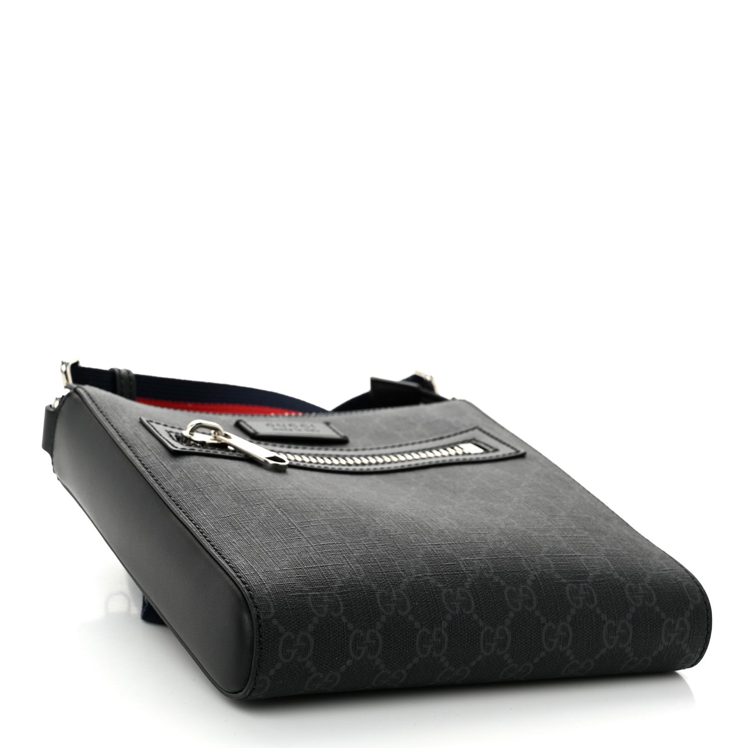 Gucci GG Supreme Monogram Web Small Flat Messenger Bag Black Grey 4 of 9