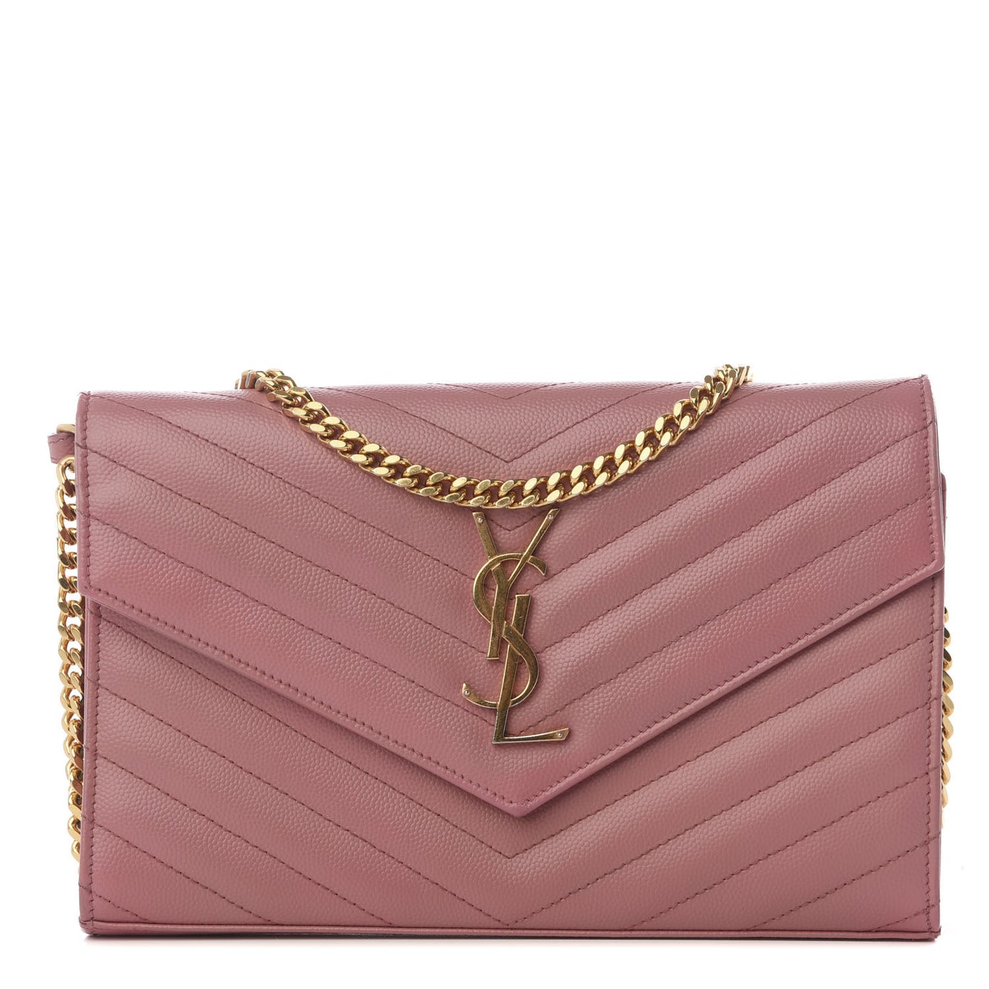 Grain De Poudre Matelasse Chevron Monogram Chain Wallet Blush Fonce