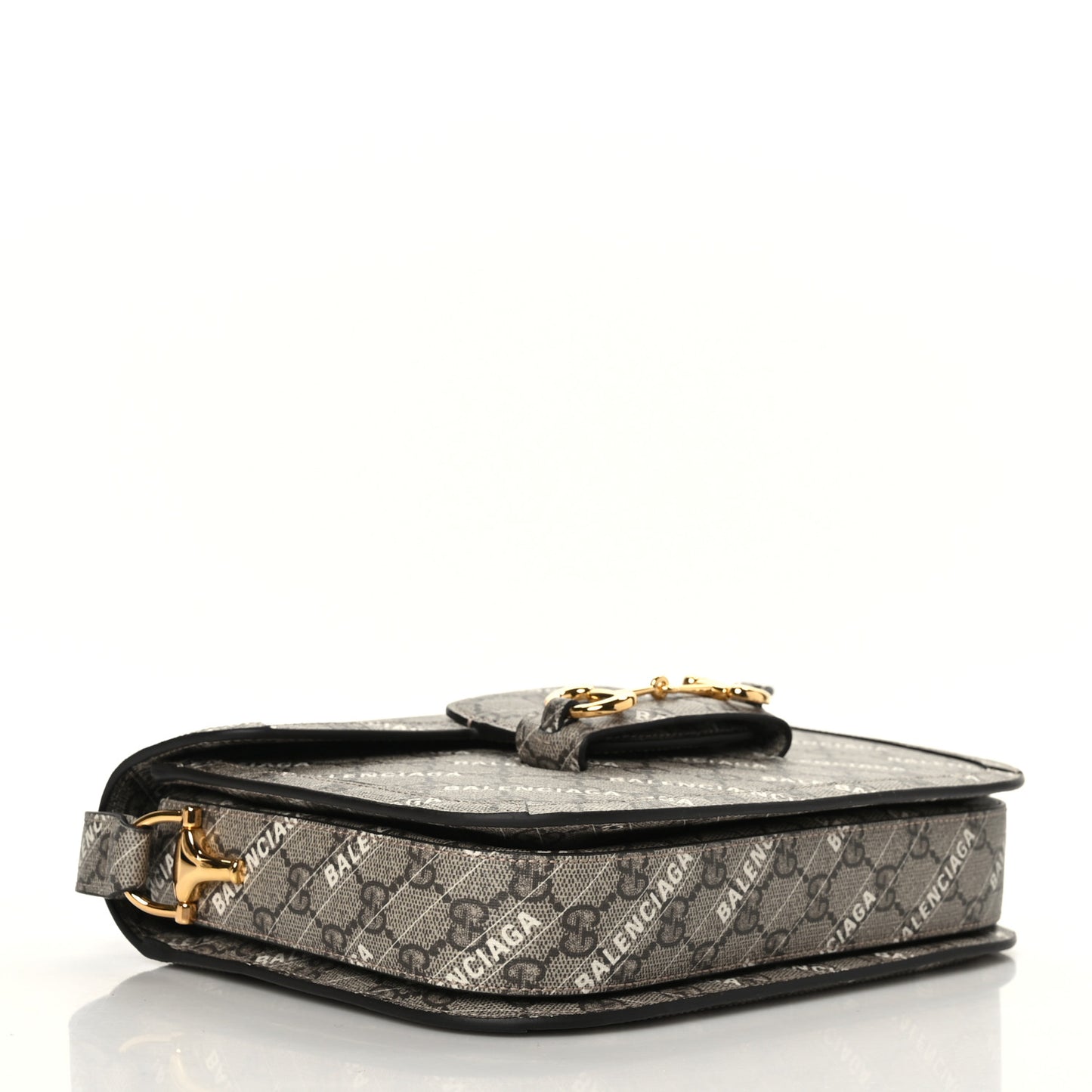 X BALENCIAGA GG Supreme Monogram Logo Print Horsebit 1955 Shoulder Bag Beige Ebony