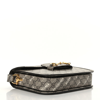 Gucci X BALENCIAGA GG Supreme Monogram Logo Print Horsebit 1955 Shoulder Bag Beige Ebony 4 of 9