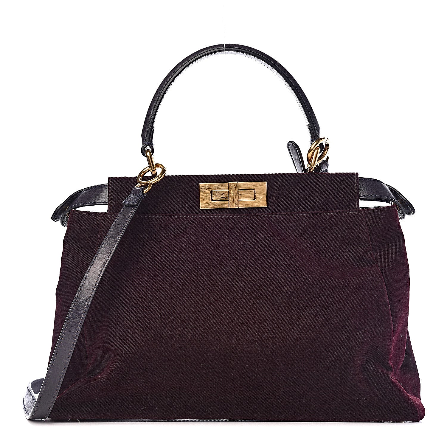 Fendi Denim Vitello Zucca Medium Peekaboo Iconic Satchel Vinaccia Blue Navy 1 of 15