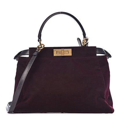 Fendi Denim Vitello Zucca Medium Peekaboo Iconic Satchel Vinaccia Blue Navy 1 of 15