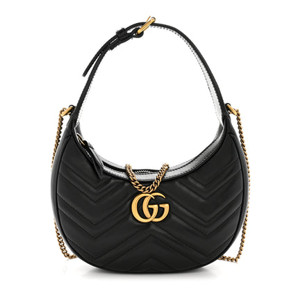 Gucci Calfskin Matelasse Chevron Mini GG Marmont Half Moon Hobo Black 1 of 10