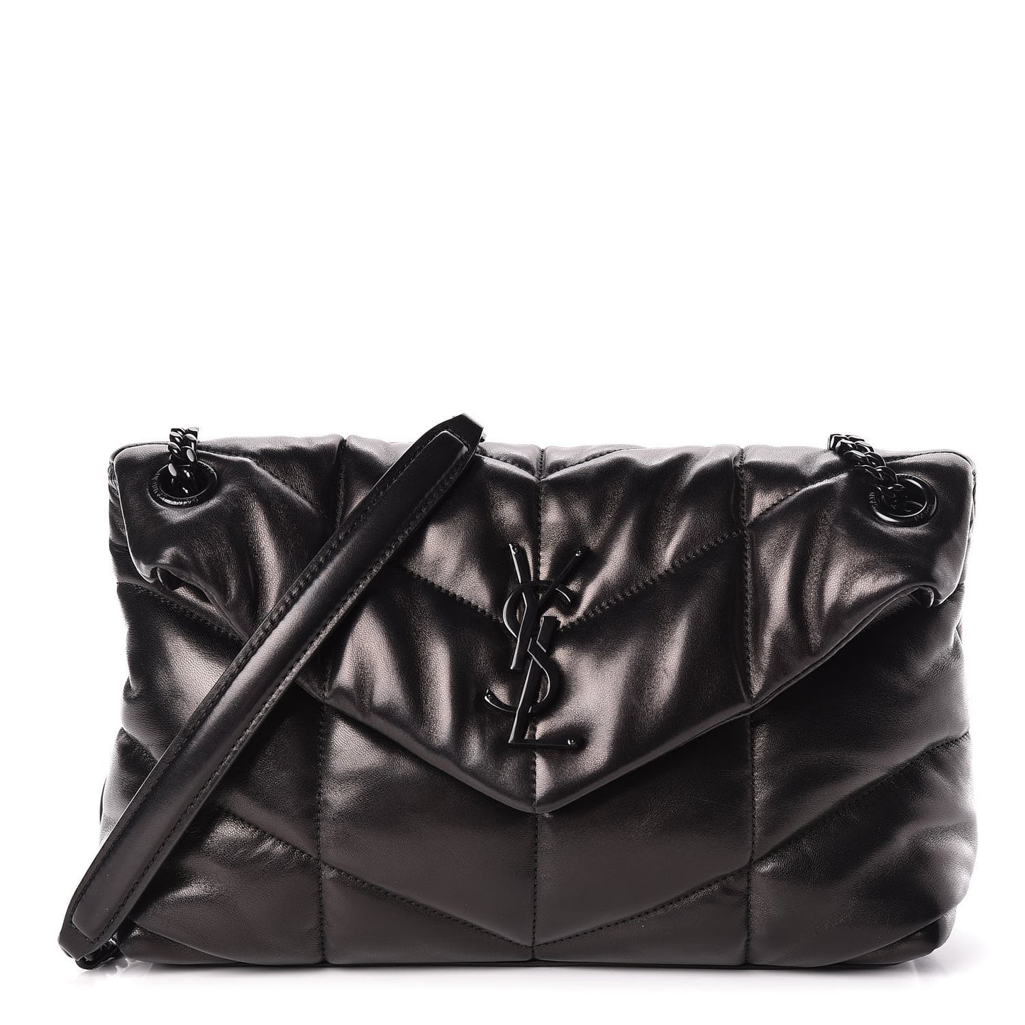Lambskin Quilted Small Loulou Puffer Monogram Chain Satchel Black