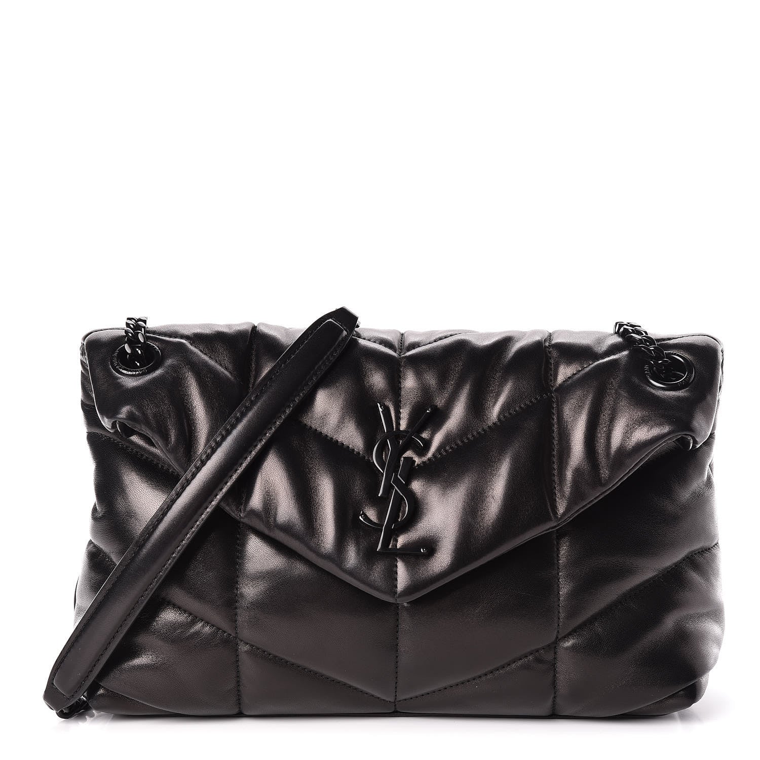 Saint Laurent Lambskin Quilted Small Loulou Puffer Monogram Chain Satchel Black 1 of 10