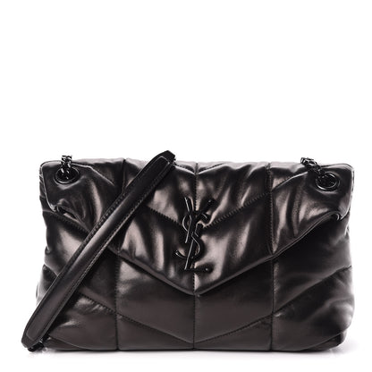 Saint Laurent Lambskin Quilted Small Loulou Puffer Monogram Chain Satchel Black 1 of 10