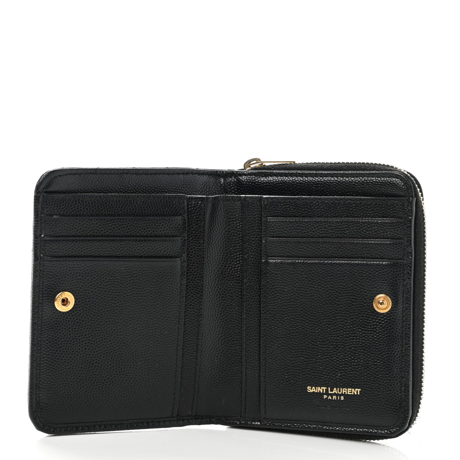 Saint Laurent Grain De Poudre Matelasse Chevron Monogram Compact Zip Around Wallet Black 4 of 8