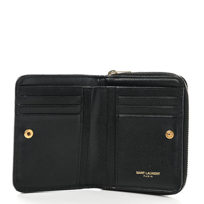 Saint Laurent Grain De Poudre Matelasse Chevron Monogram Compact Zip Around Wallet Black 4 of 8