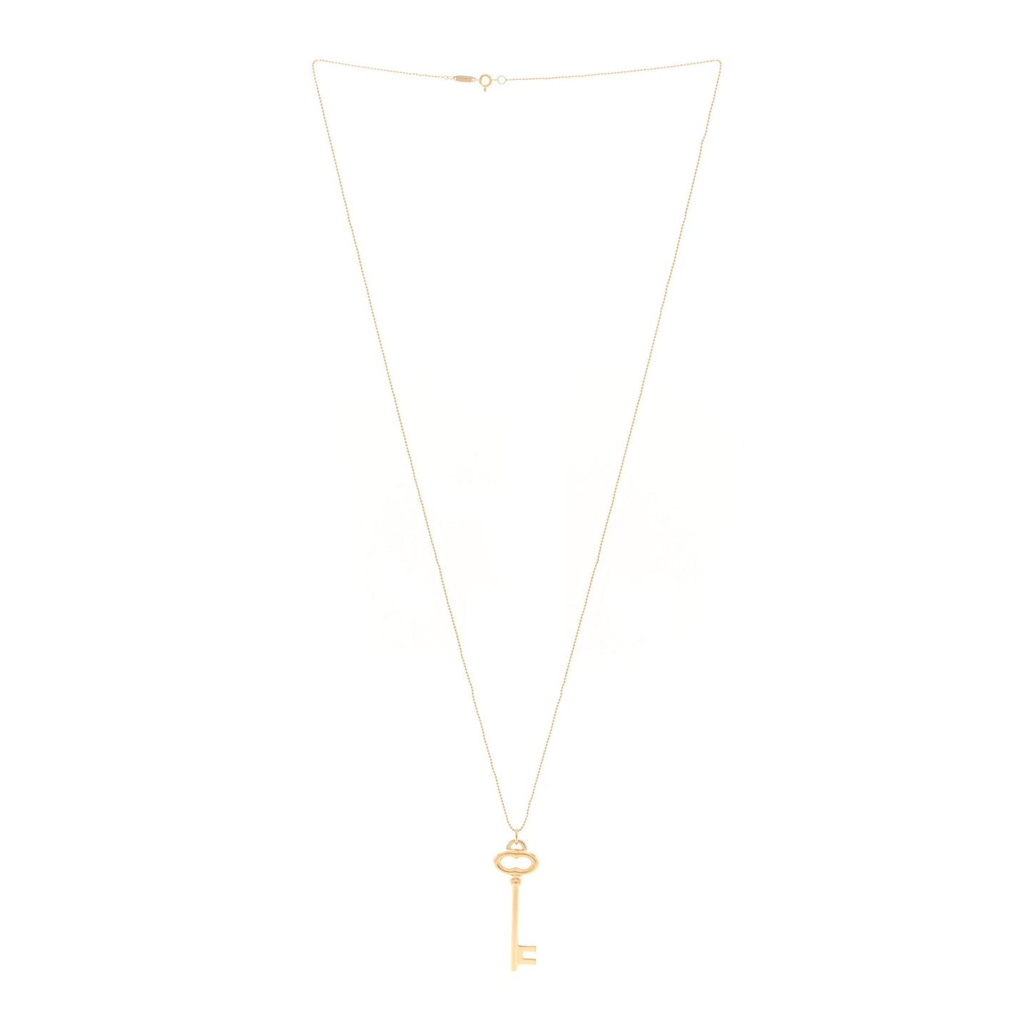 18K Yellow Gold Vintage Oval Key Pendant Bead Chain Necklace