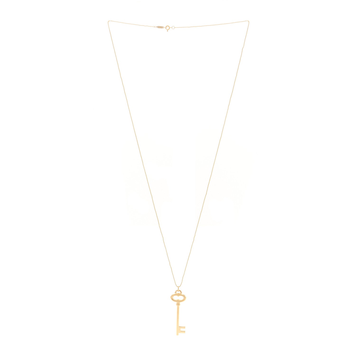 Tiffany 18K Yellow Gold Vintage Oval Key Pendant Bead Chain Necklace 1 of 5