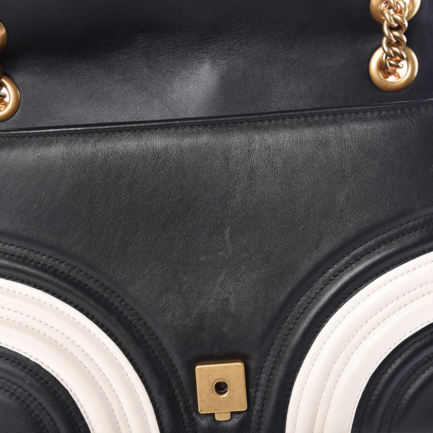 Gucci Calfskin Matelasse Medium GG Marmont Shoulder Bag Black White 13 of 14