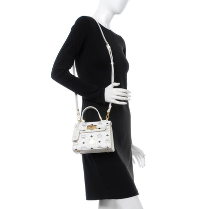 MCM Visetos Mini Heritage Top Handle Satchel White 3 of 8