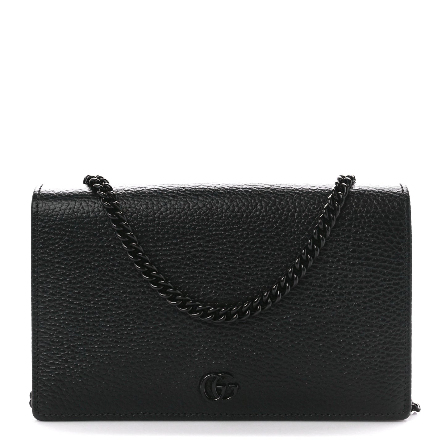 Dollar Calfskin Enamel Monochrome Mini GG Marmont Chain Wallet Black