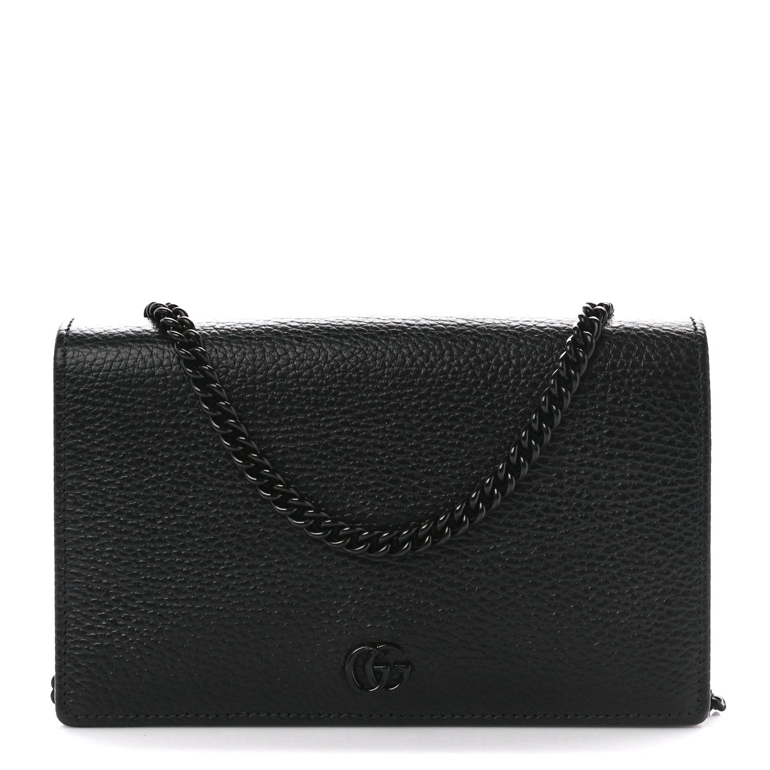 Gucci Dollar Calfskin Enamel Monochrome Mini GG Marmont Chain Wallet Black 1 of 11