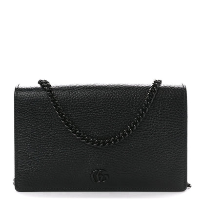 Gucci Dollar Calfskin Enamel Monochrome Mini GG Marmont Chain Wallet Black 1 of 11