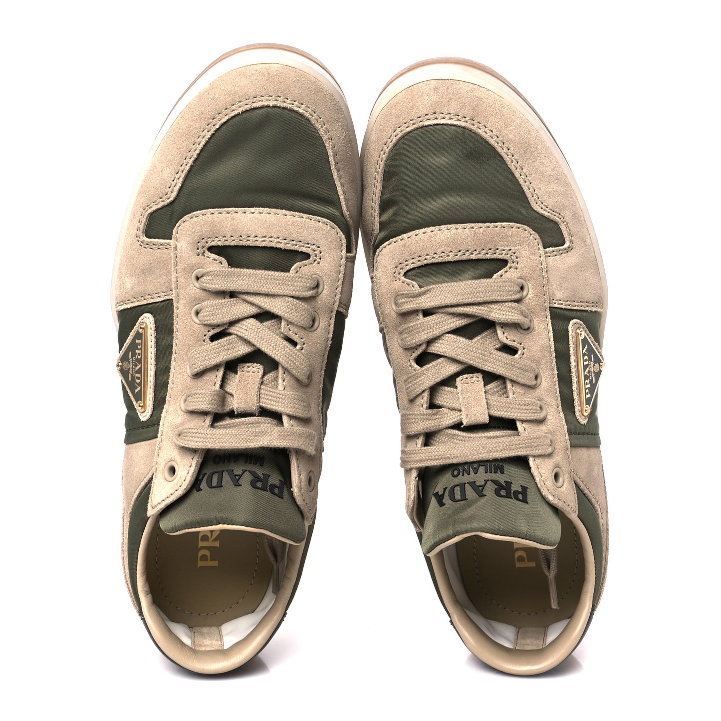 Nylon Suede Metal Triangle Logo Mens Downtown Low Top Sneakers 39 Khaki Beige