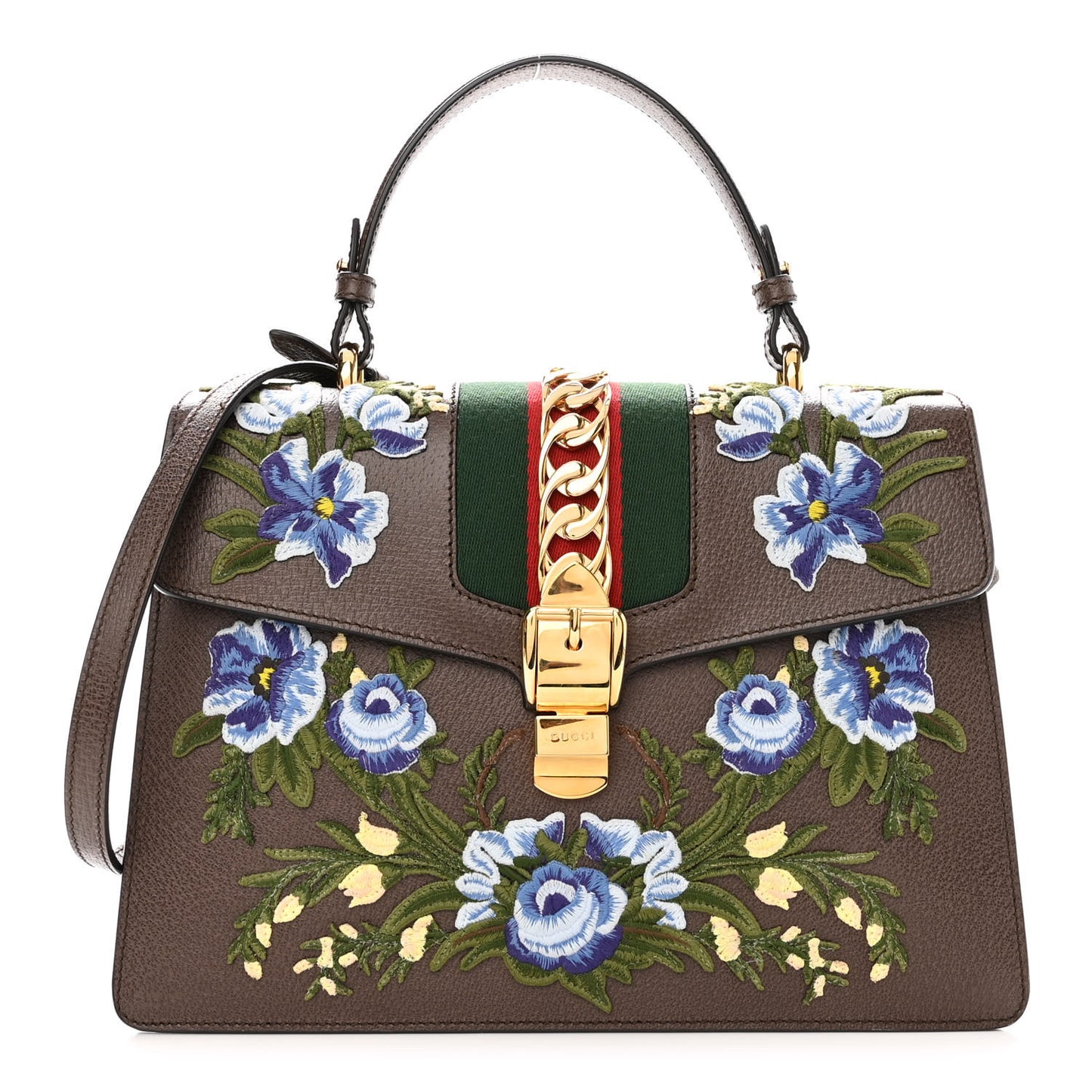 Calfskin Embroidered Medium Sylvie Top Handle Bag New Acero Multicolor