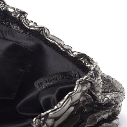 Valentino Garavani Metallic Python Crystal Pleated Clutch Dark Silver 7 of 8