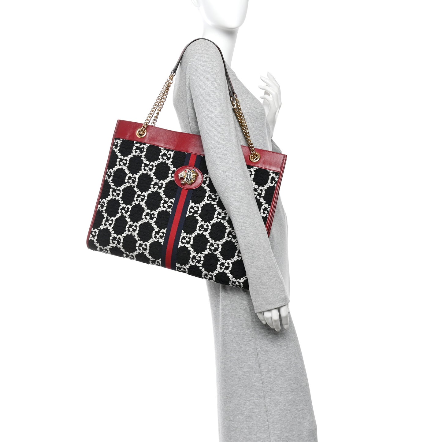 Tweed GG Monogram Large Rajah Chain Tote Romantic Cherry Black White