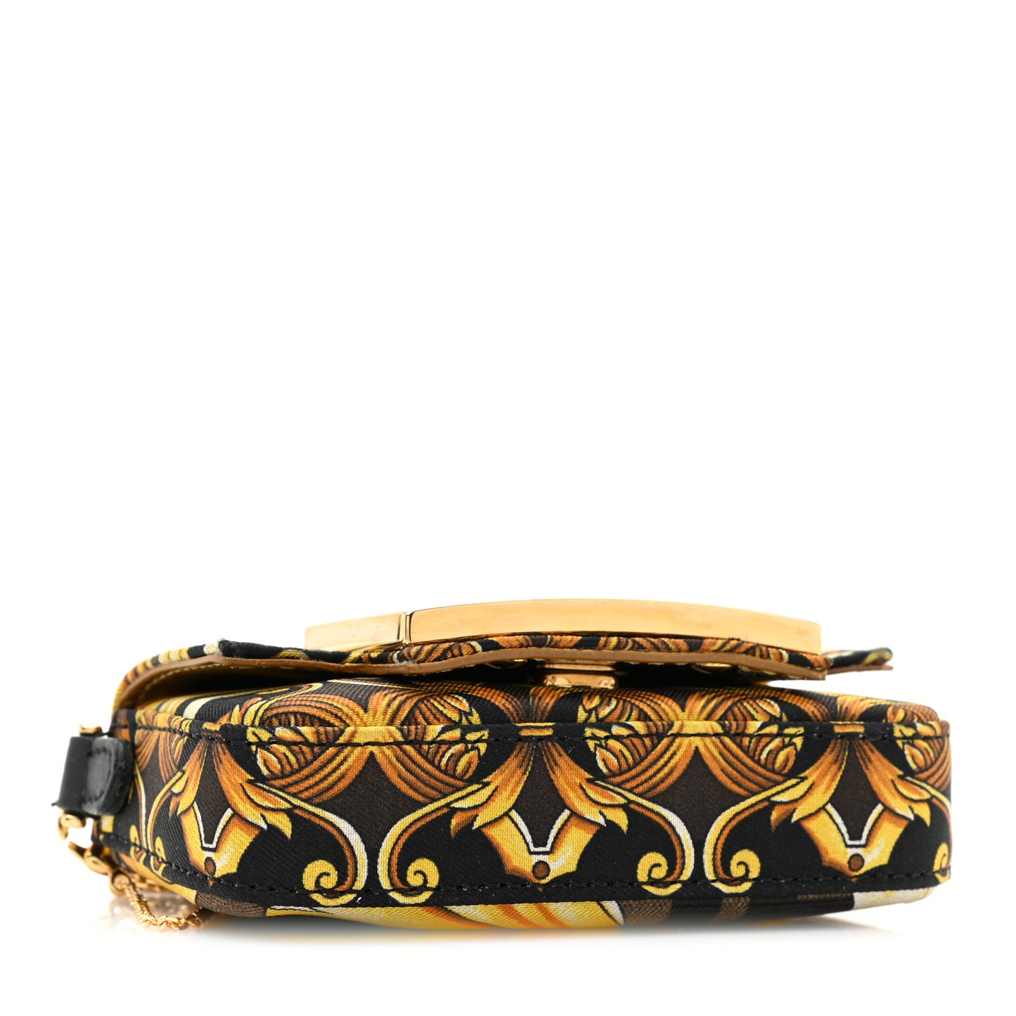 X VERSACE Silk Fendace FF Baroque Nano Brooch Baguette Black Gold