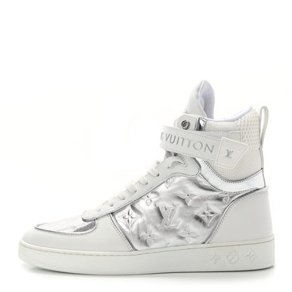 Louis Vuitton Metallic Calfskin Embossed Monogram Boombox Sneakers 39 White Silver 1 of 10