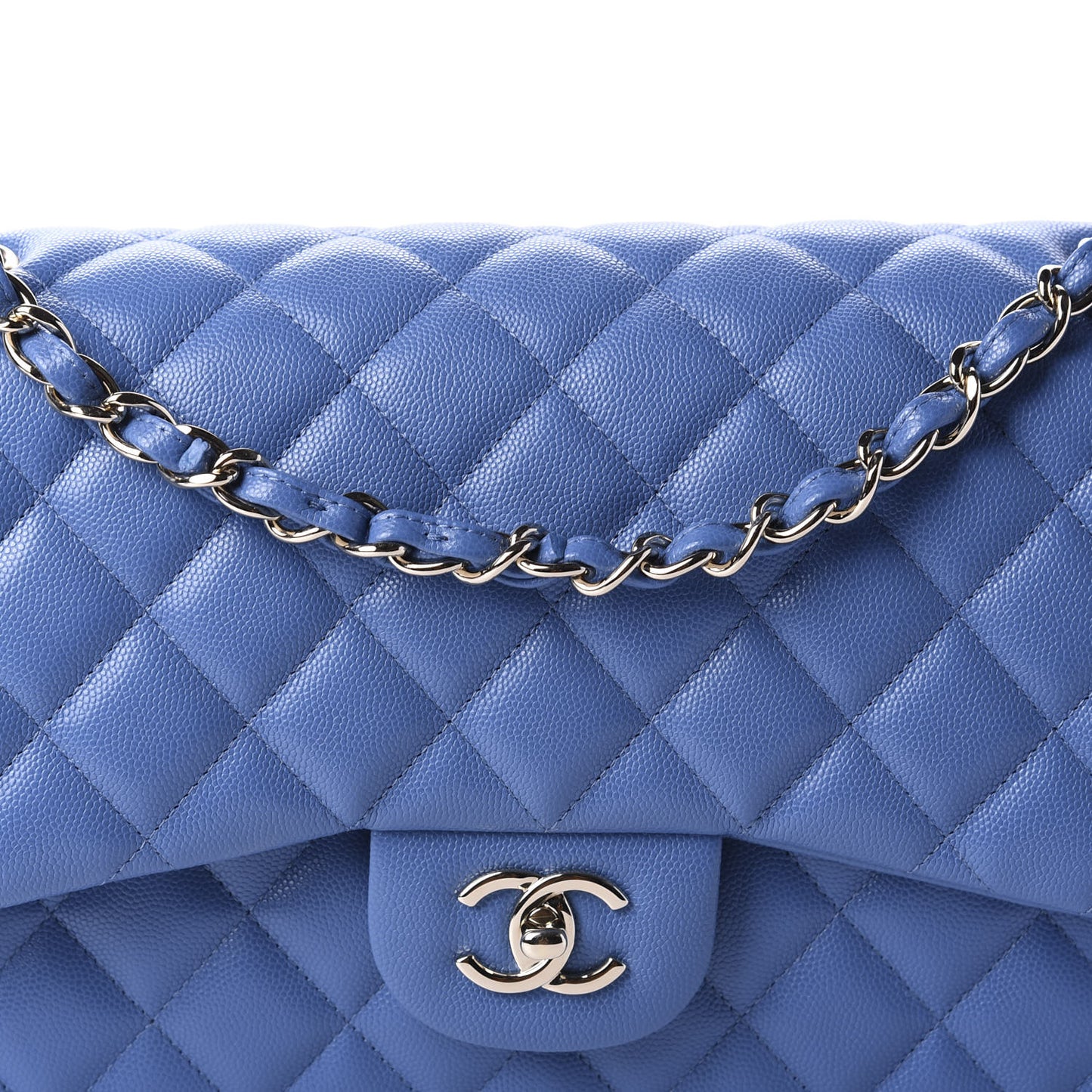 Caviar Quilted Jumbo Double Flap Blue