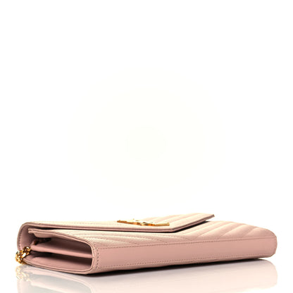 Saint Laurent Grain De Poudre Matelasse Chevron Monogram Chain Wallet Pale Pink 4 of 13