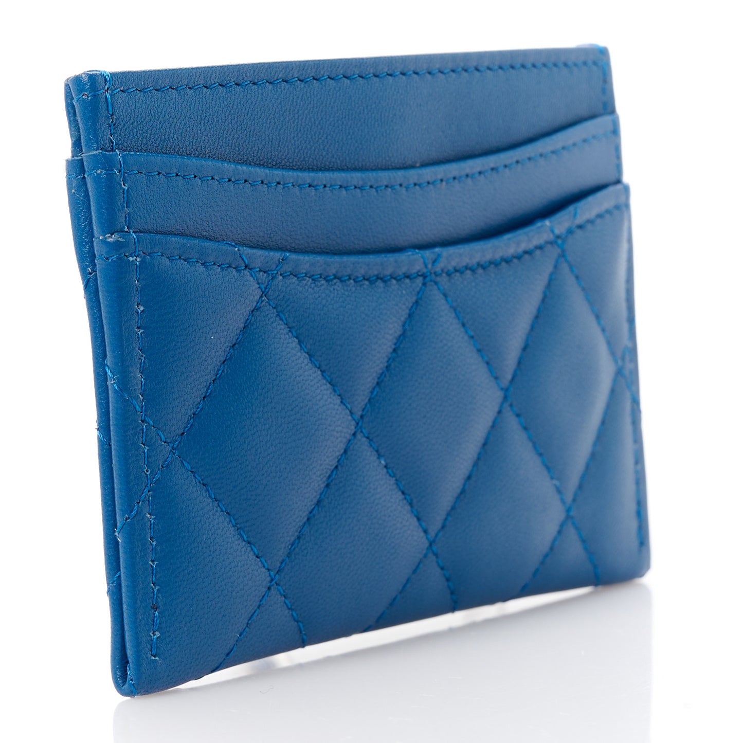 Lambskin Quilted Card Holder Blue Pink