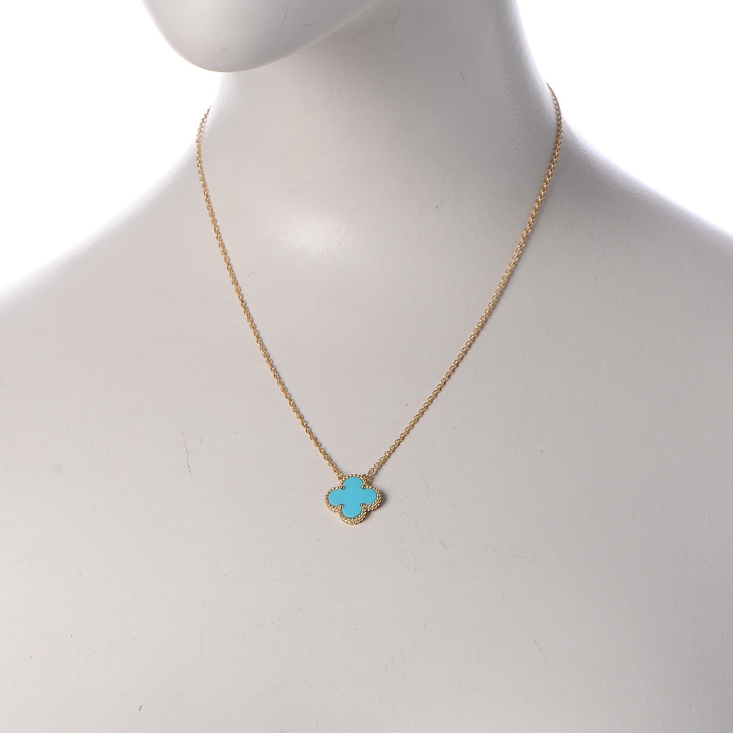 Van Cleef & Arpels 18K Yellow Gold Turquoise Vintage Alhambra Pendant Necklace 2 of 8