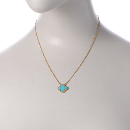 Van Cleef & Arpels 18K Yellow Gold Turquoise Vintage Alhambra Pendant Necklace 2 of 8