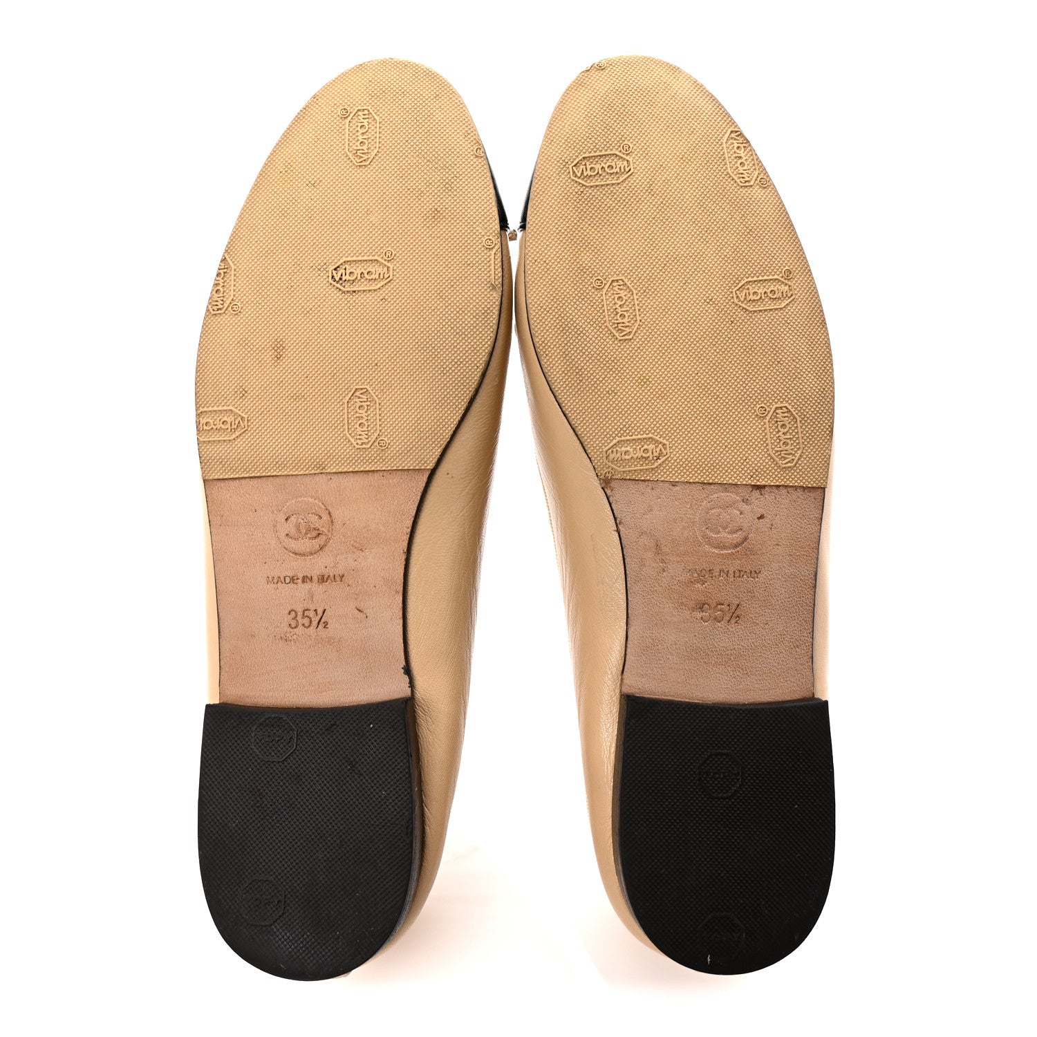 Chanel Lambskin Cap Toe CC Ballerina Flats 35.5 Beige Black 11 of 24