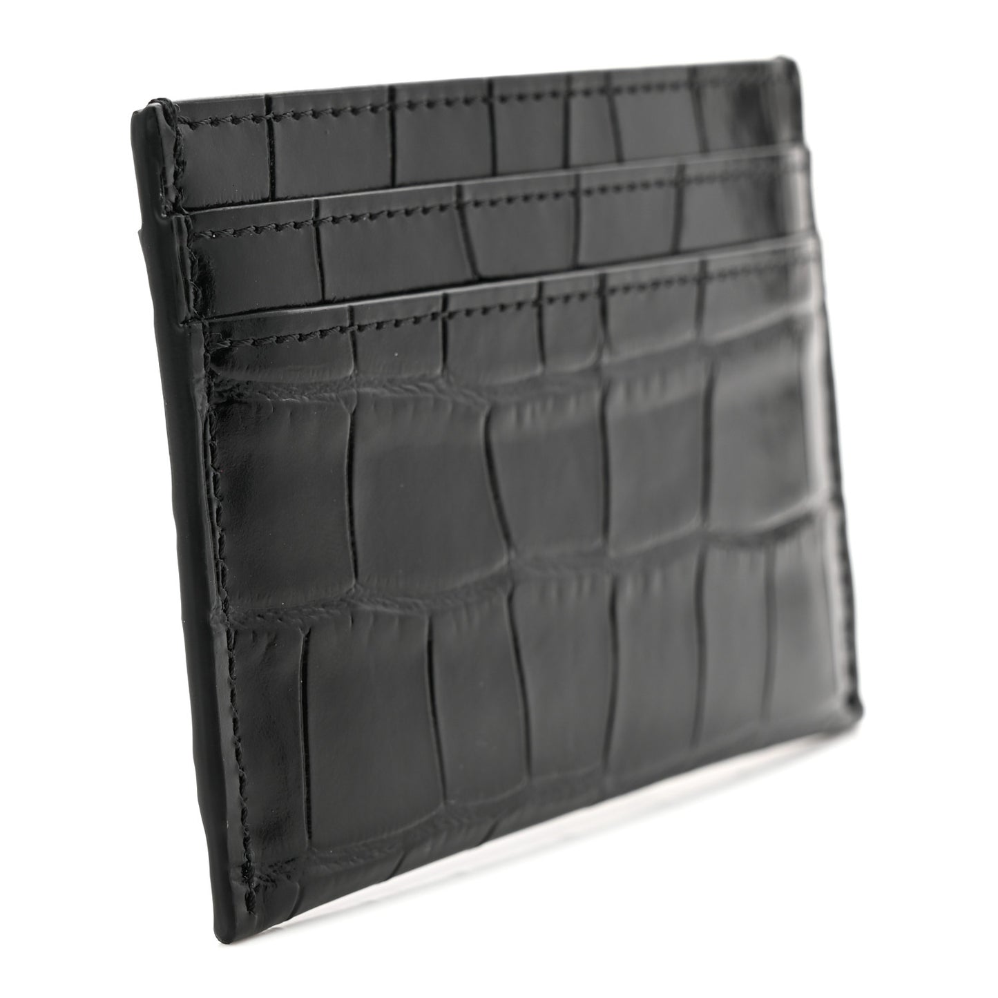 Calfskin Crocodile Embossed Crococo Card Holder Black